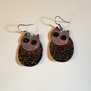 VINTAGE artisan brass copper boho cat earrings